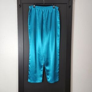 VINTAGE VICTORIA'S SECRET GOLD LABEL TURQUOISE SATIN PAJAMA PANT SIZE MEDIUM